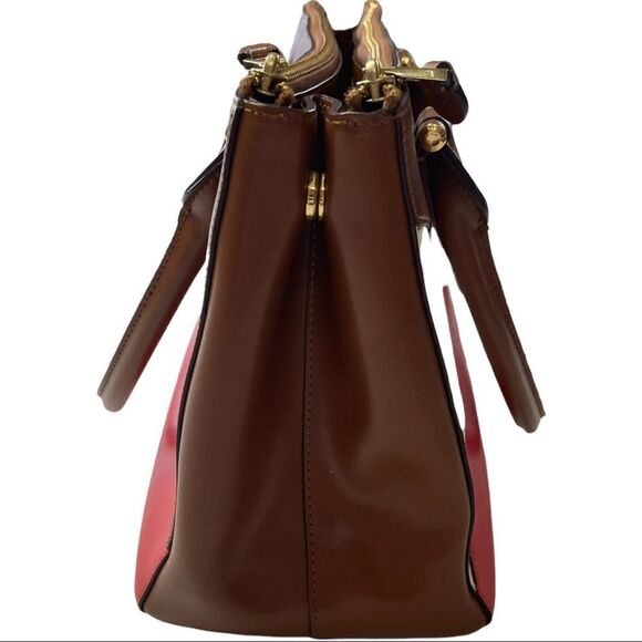 R.L.L Ralph Laure 💯% Cow Leather Tri-Color Colorblock Handbag - Picture 10 of 16